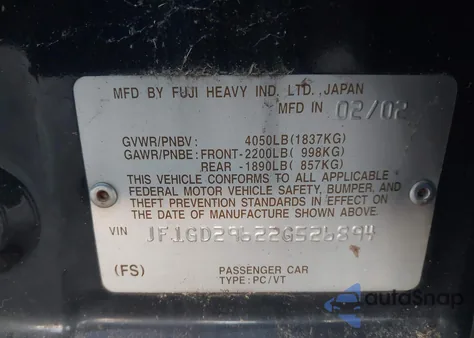 2002 Subaru Impreza Wrx from USA, damaged, VIN JF1GD29622G526894